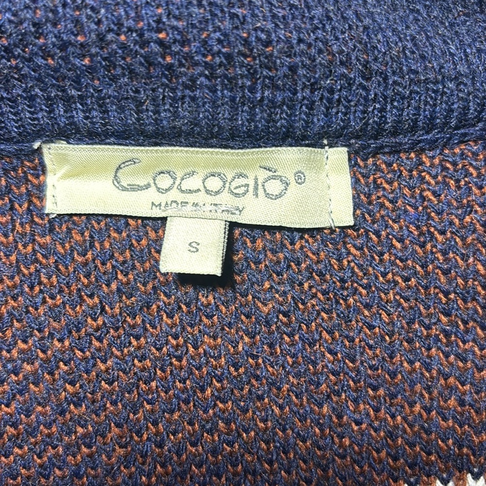 Cocogio sweater chunky open frontItalian wool cardigan fringe navy Aztec small - Picture 8 of 12